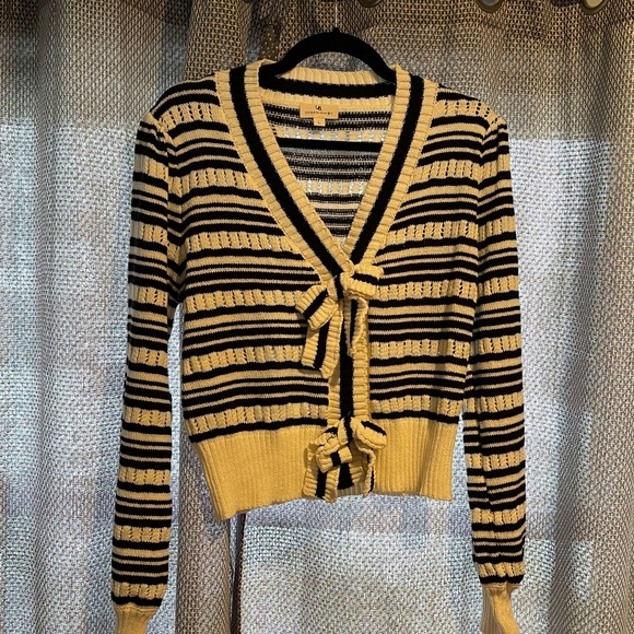 Urban Daizy Sandie Striped Bow Cardigan, Black and Ivory - NWOT - Picture 2 of 6
